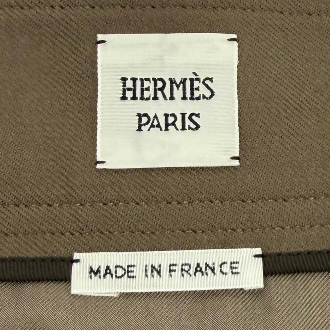 Great HERMES skirt Belt design Box Pleated wool khaki wool Women 40 2H0304DN