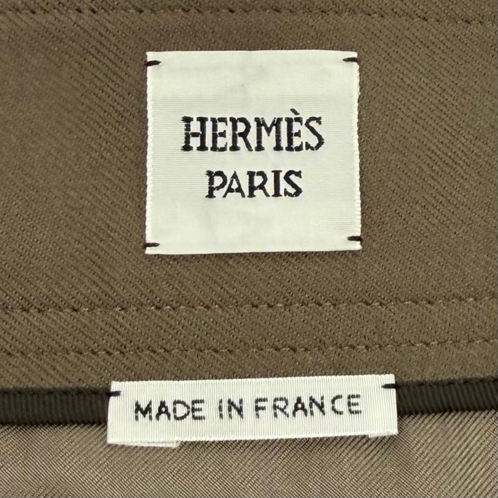 Great HERMES skirt Belt design Box Pleated wool khaki wool Women 40 2H0304DN