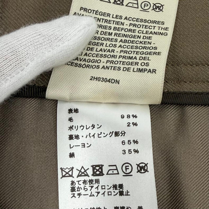 Great HERMES skirt Belt design Box Pleated wool khaki wool Women 40 2H0304DN