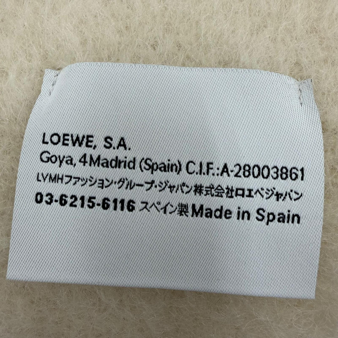 Pristine LOEWE Scarf Anagram leather patch fringe Ivory mohair Women