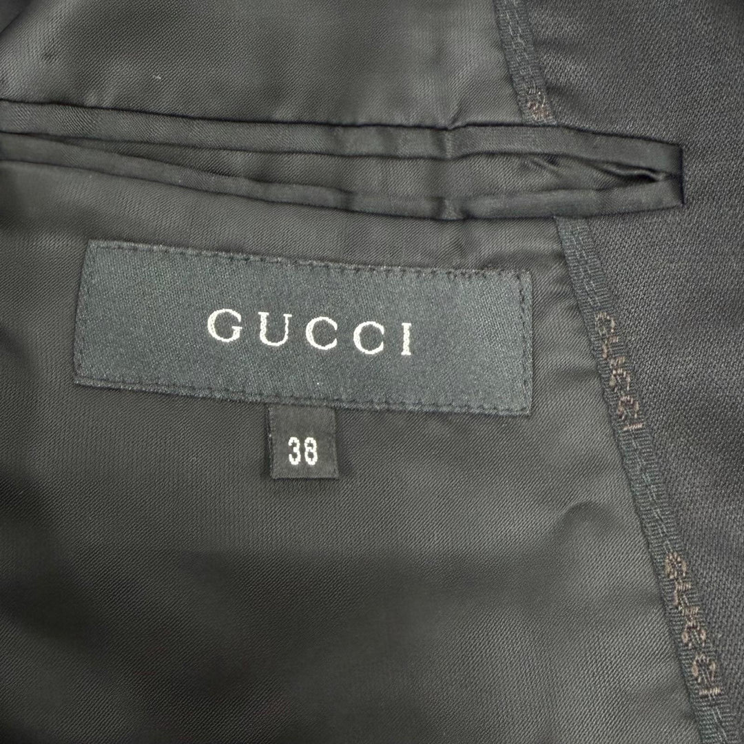 Great GUCCI tailored jacket Peaked lapel leather belt included black wool 38