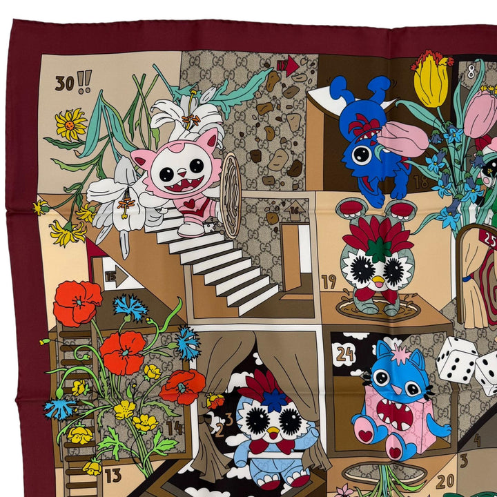 Pristine GUCCI Gucci Besties Printed Silk Twill Scarf Current product Bordeaux