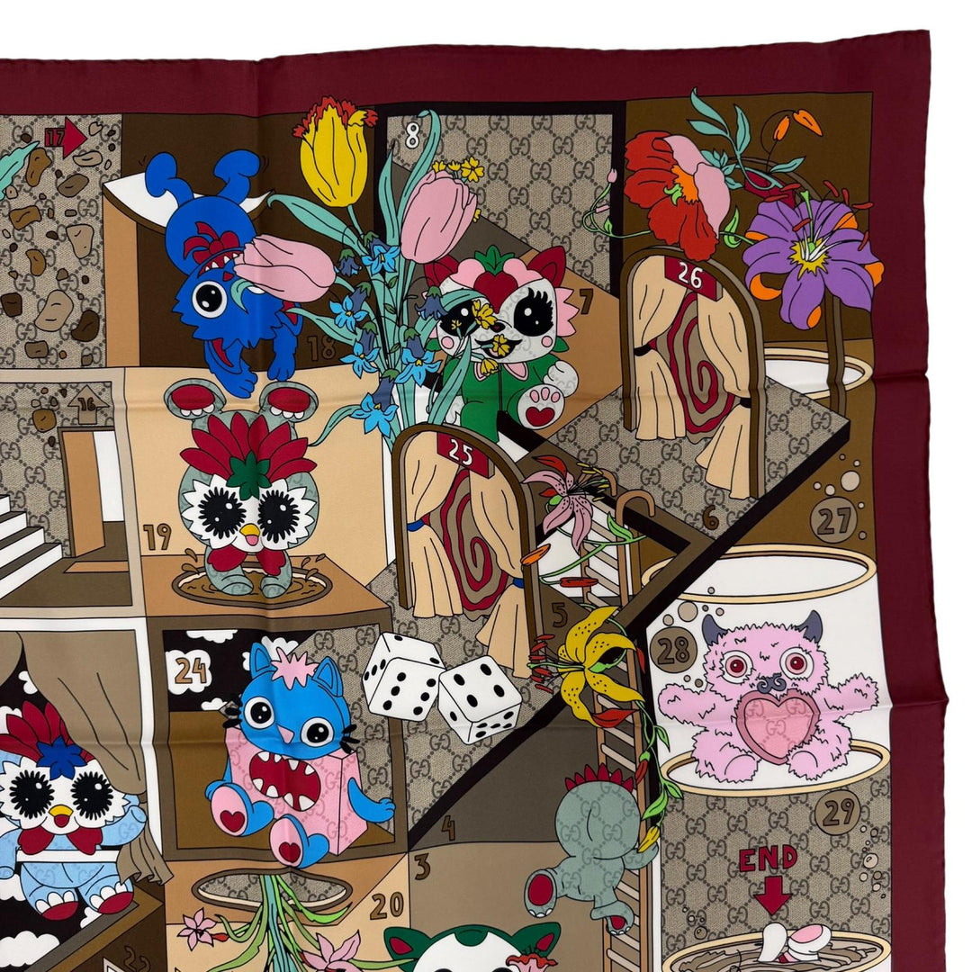 Pristine GUCCI Gucci Besties Printed Silk Twill Scarf Current product Bordeaux
