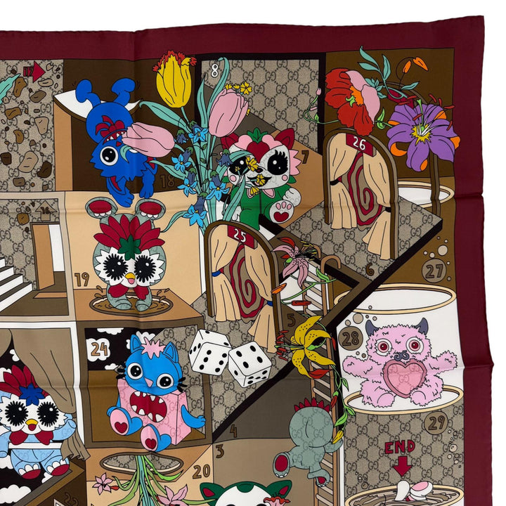 Pristine GUCCI Gucci Besties Printed Silk Twill Scarf Current product Bordeaux
