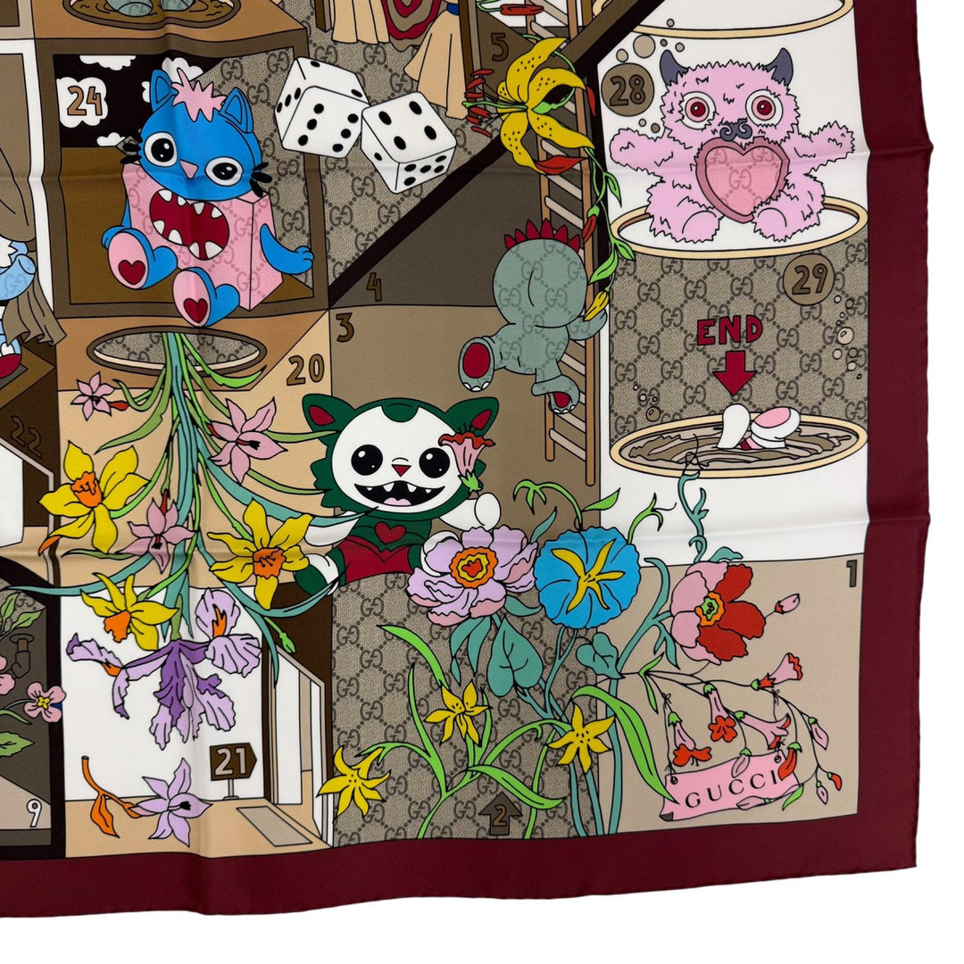 Pristine GUCCI Gucci Besties Printed Silk Twill Scarf Current product Bordeaux