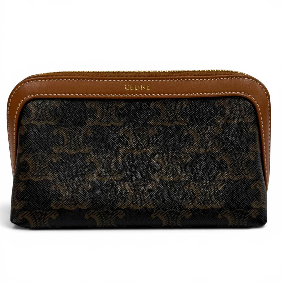Great CELINE Pouch Line Small Cosmetic Pouch Triomphe Leather Brown 4M1622CZ