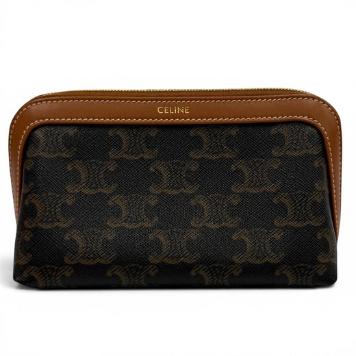Great CELINE Pouch Line Small Cosmetic Pouch Triomphe Leather Brown 4M1622CZ