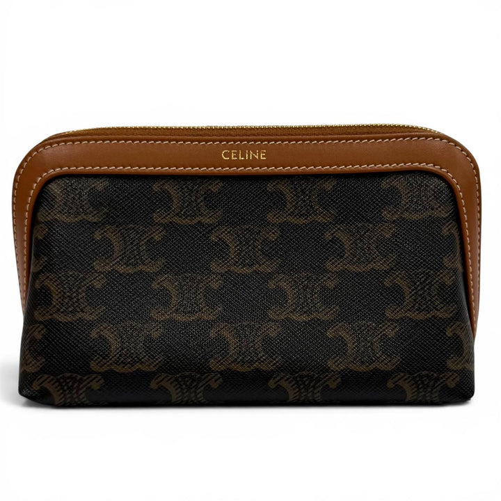 Great CELINE Pouch Line Small Cosmetic Pouch Triomphe Leather Brown 4M1622CZ