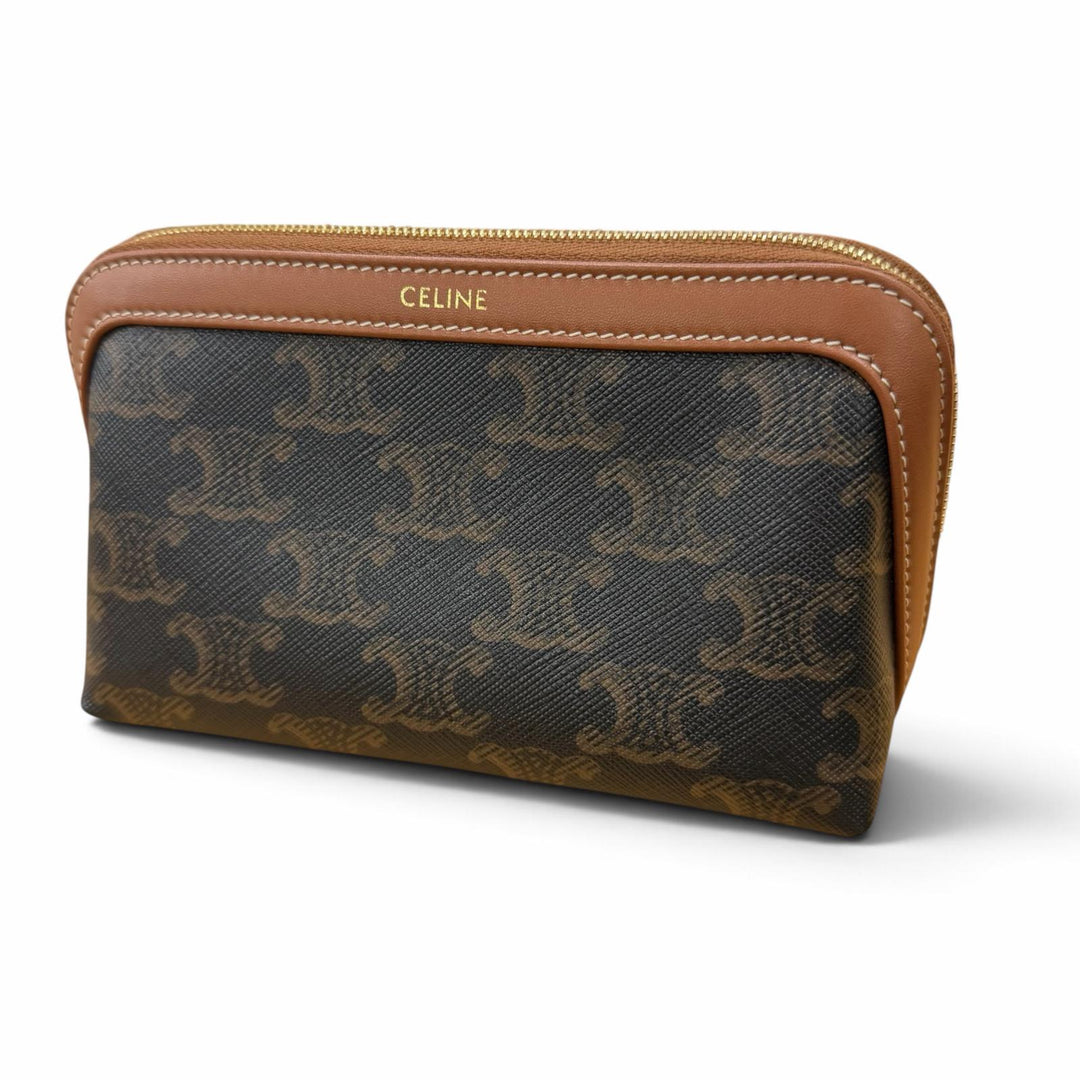 Great CELINE Pouch Line Small Cosmetic Pouch Triomphe Leather Brown 4M1622CZ