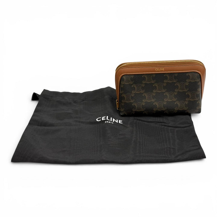 Great CELINE Pouch Line Small Cosmetic Pouch Triomphe Leather Brown 4M1622CZ