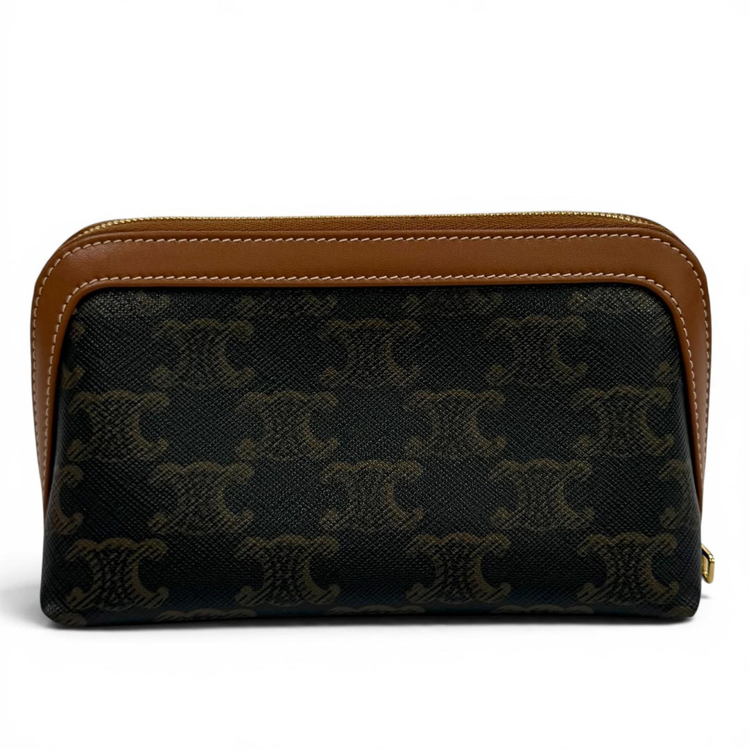 Great CELINE Pouch Line Small Cosmetic Pouch Triomphe Leather Brown 4M1622CZ