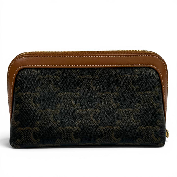 Great CELINE Pouch Line Small Cosmetic Pouch Triomphe Leather Brown 4M1622CZ