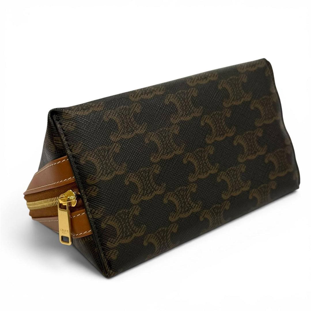 Great CELINE Pouch Line Small Cosmetic Pouch Triomphe Leather Brown 4M1622CZ