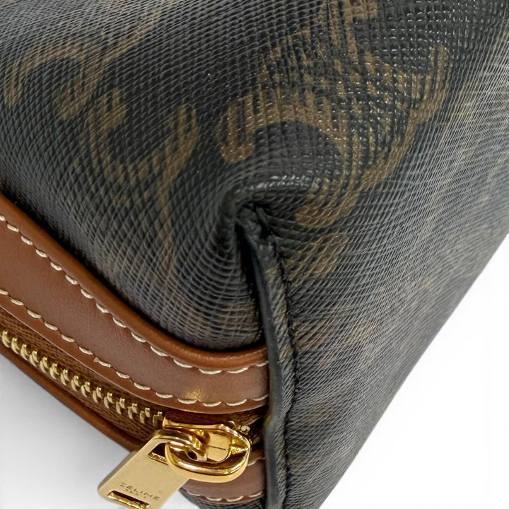 Great CELINE Pouch Line Small Cosmetic Pouch Triomphe Leather Brown 4M1622CZ