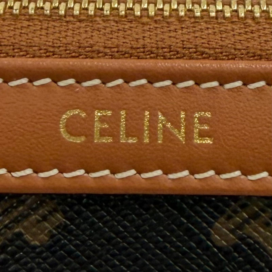 Great CELINE Pouch Line Small Cosmetic Pouch Triomphe Leather Brown 4M1622CZ