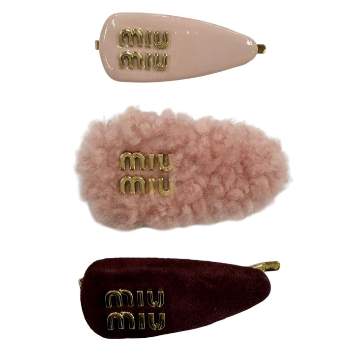 Excellent MIUMIU clip Logo Hair Clips, Set of 3, Leather Hair Accessories 5IF188