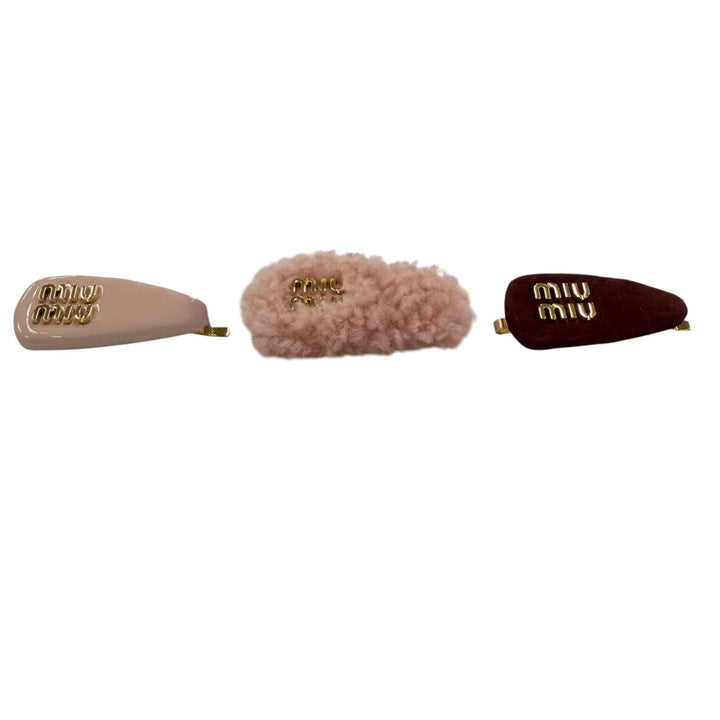 Excellent MIUMIU clip Logo Hair Clips, Set of 3, Leather Hair Accessories 5IF188