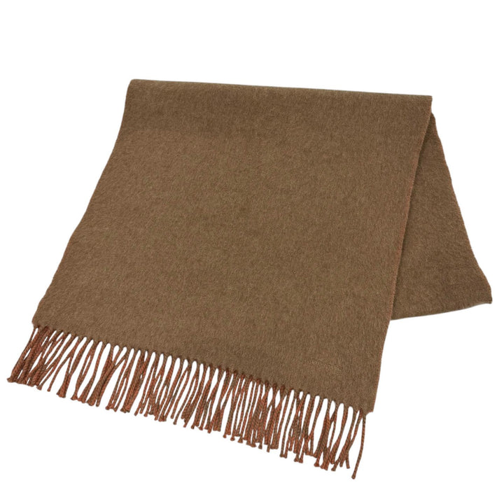 Great HERMES Scarf Recto Verso Logo embroidered fringe Brown cashmere mens