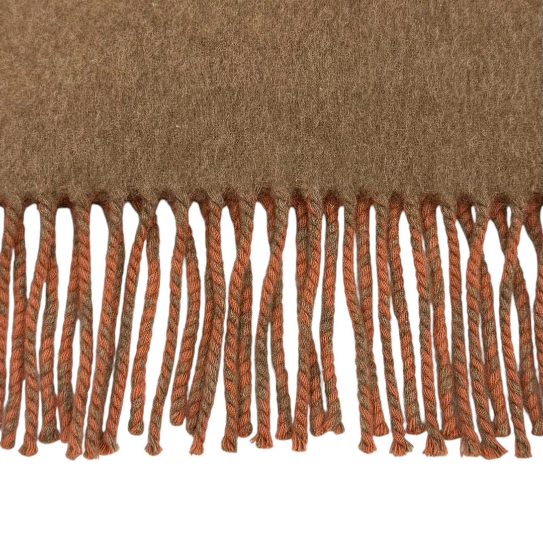 Great HERMES Scarf Recto Verso Logo embroidered fringe Brown cashmere mens