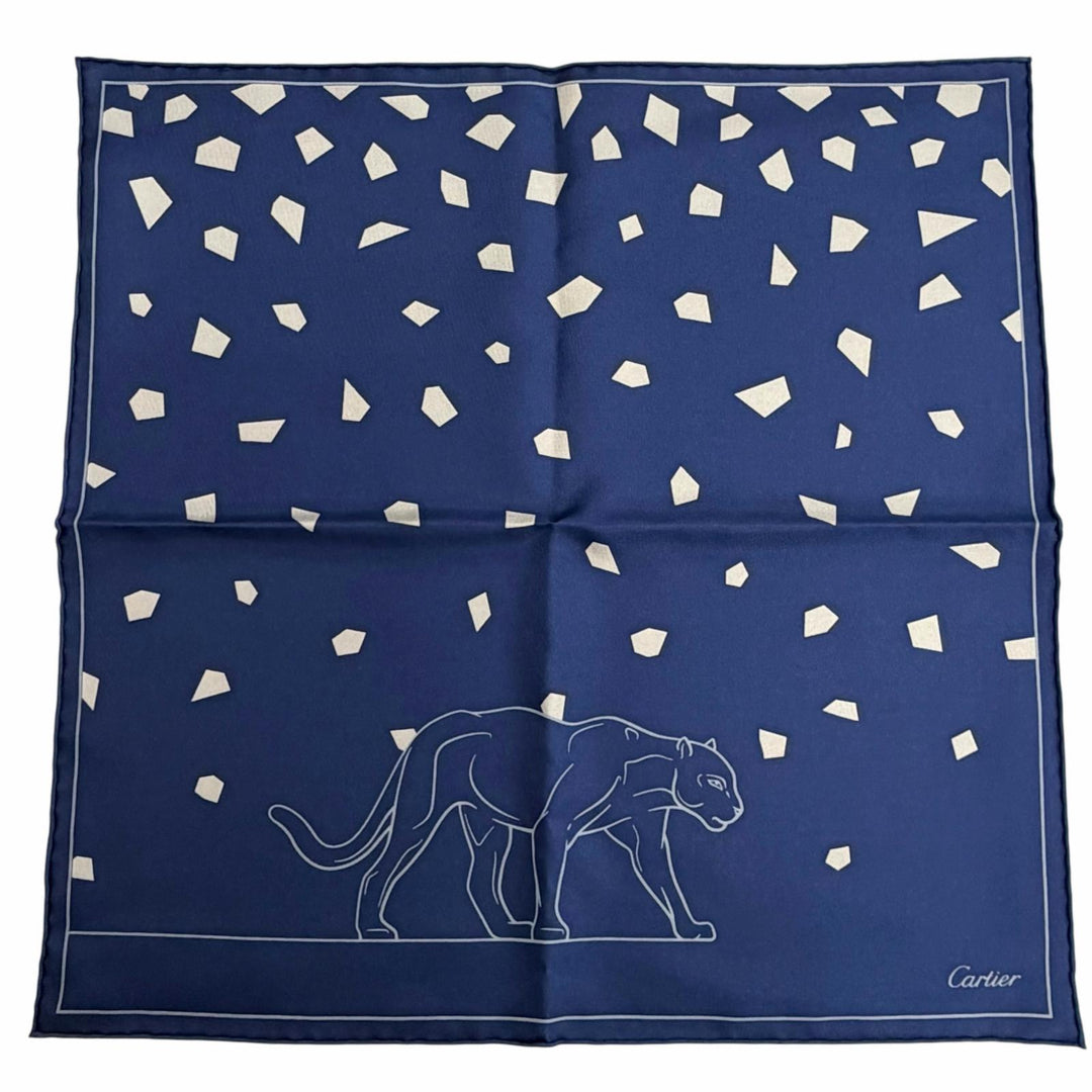Excellent Cartier scarf Novelty item: PANTHERE scarf/handkerchief Navy silk