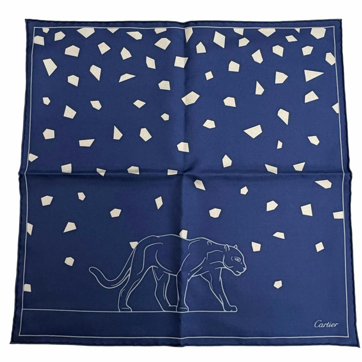 Excellent Cartier scarf Novelty item: PANTHERE scarf/handkerchief Navy silk