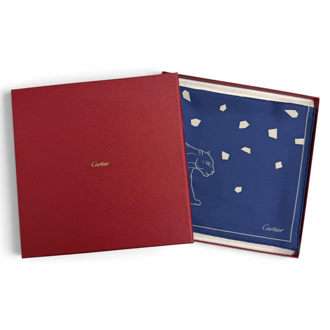 Excellent Cartier scarf Novelty item: PANTHERE scarf/handkerchief Navy silk