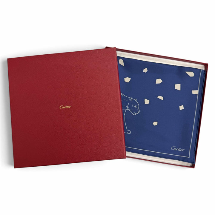 Excellent Cartier scarf Novelty item: PANTHERE scarf/handkerchief Navy silk
