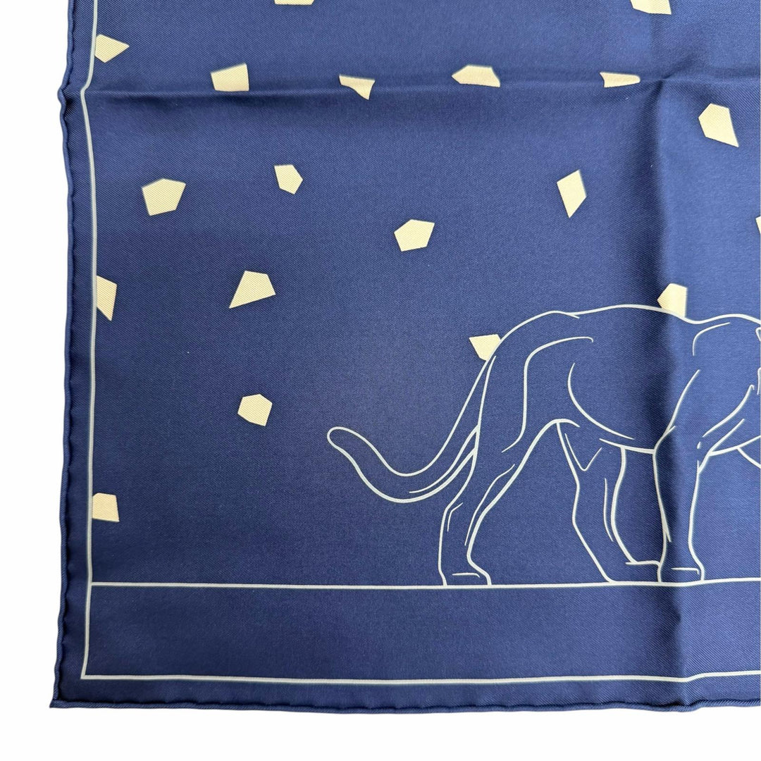 Excellent Cartier scarf Novelty item: PANTHERE scarf/handkerchief Navy silk