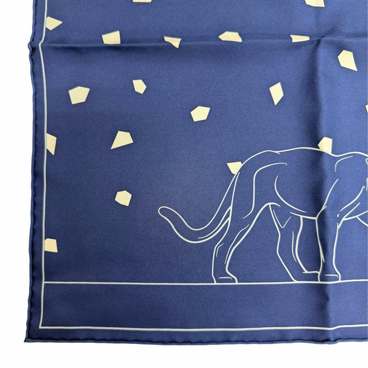 Excellent Cartier scarf Novelty item: PANTHERE scarf/handkerchief Navy silk