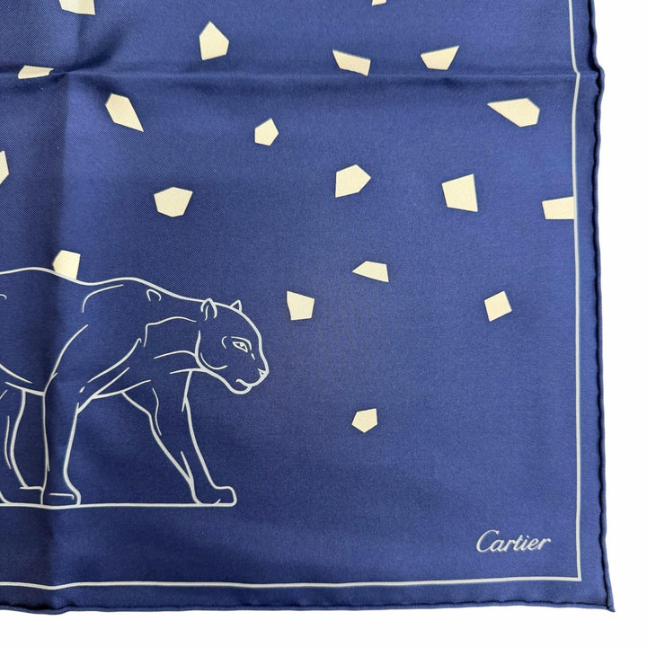 Excellent Cartier scarf Novelty item: PANTHERE scarf/handkerchief Navy silk