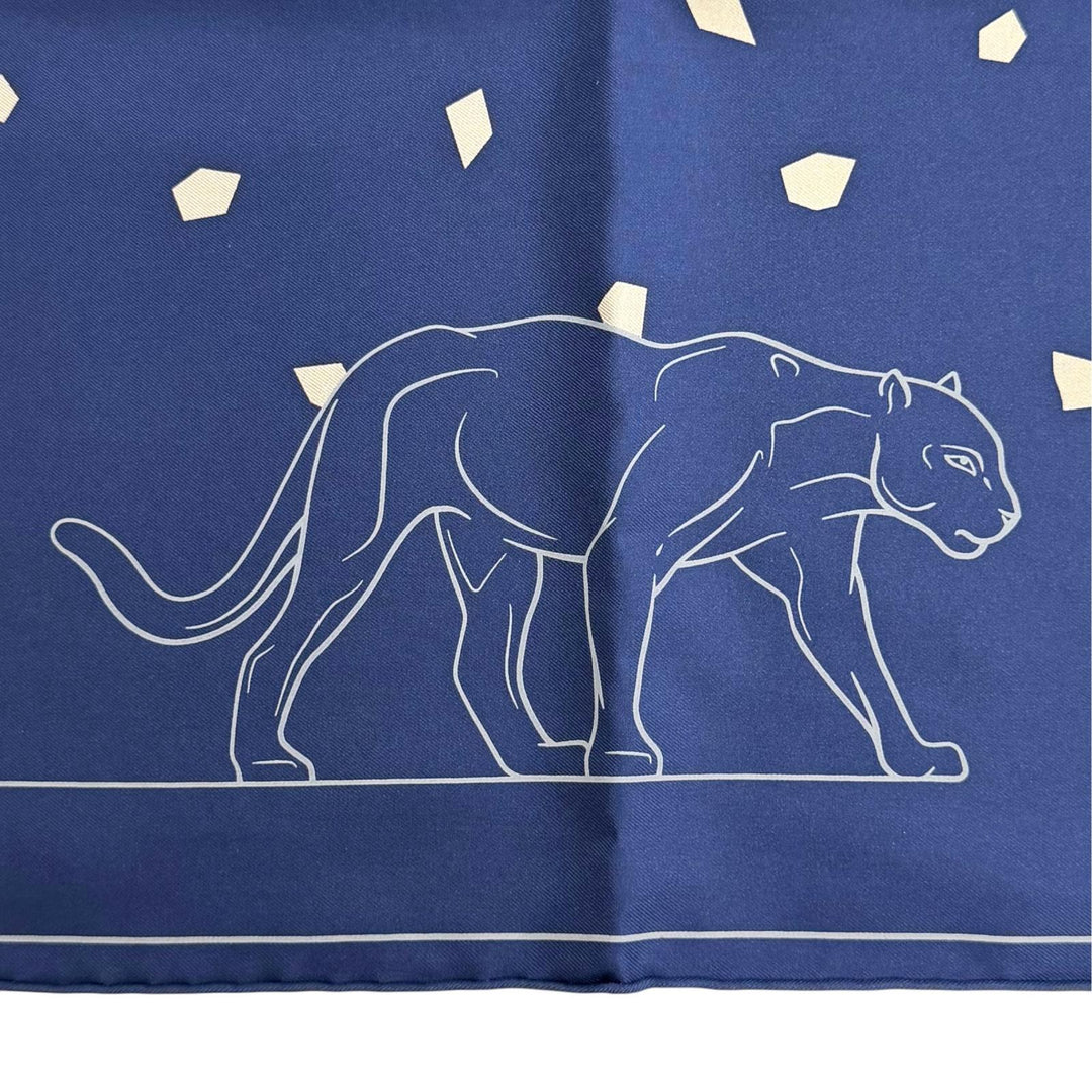 Excellent Cartier scarf Novelty item: PANTHERE scarf/handkerchief Navy silk