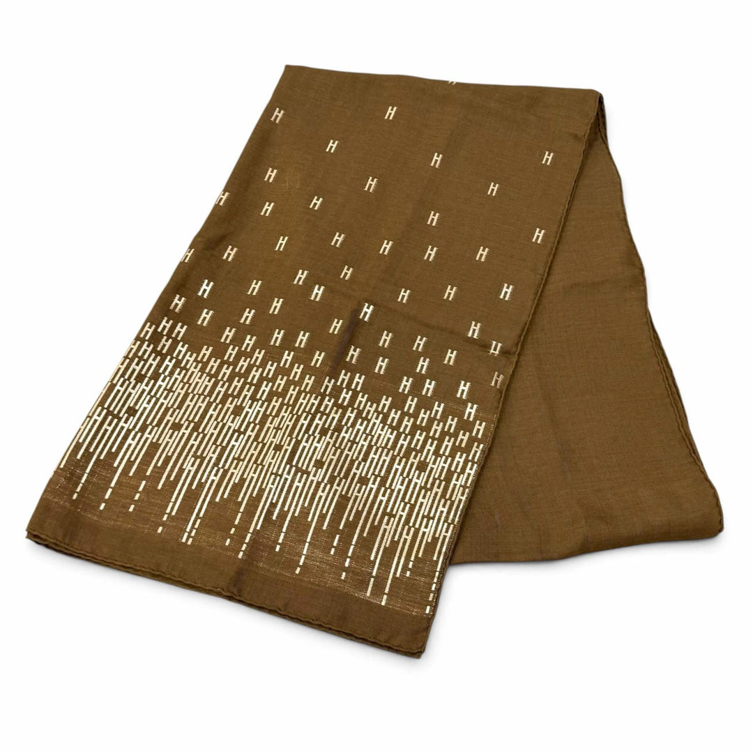 Great HERMES shawl H logo Brown silk Women