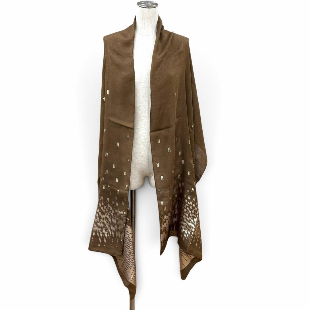 Great HERMES shawl H logo Brown silk Women