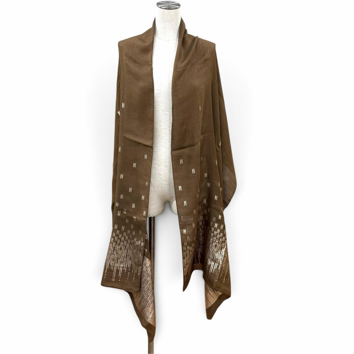 Great HERMES shawl H logo Brown silk Women