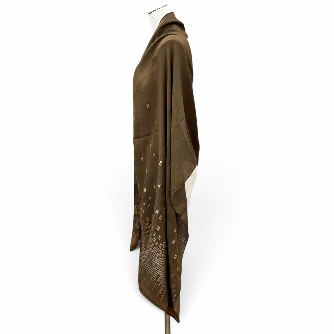Great HERMES shawl H logo Brown silk Women