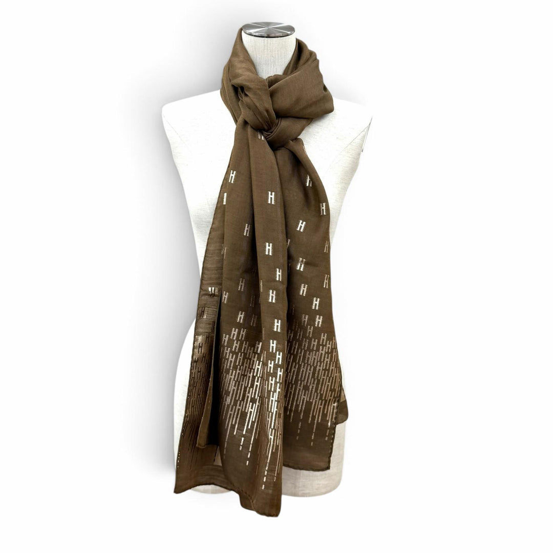 Great HERMES shawl H logo Brown silk Women
