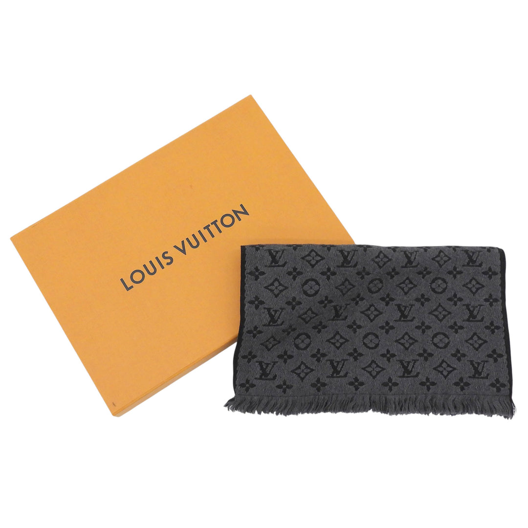 Excellent LOUIS VUITTON Scarf Esharp monogram classic fringe wool M78526