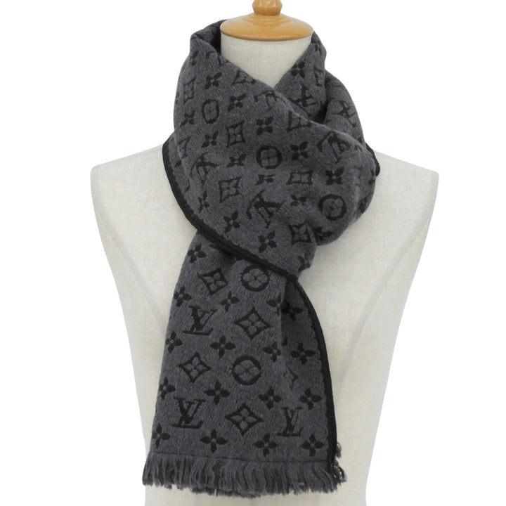 Excellent LOUIS VUITTON Scarf Esharp monogram classic fringe wool M78526