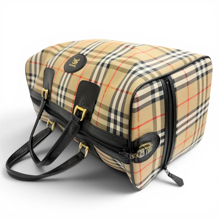 Excellent Burberrys Boston bag Shadow Horse Nova Check Pattern Leather