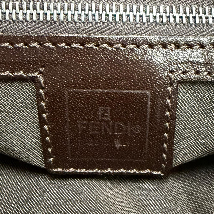 Excellent FENDI Shoulder Bag ZUCCA Pattern FF Logo with Metal Brown 26566
