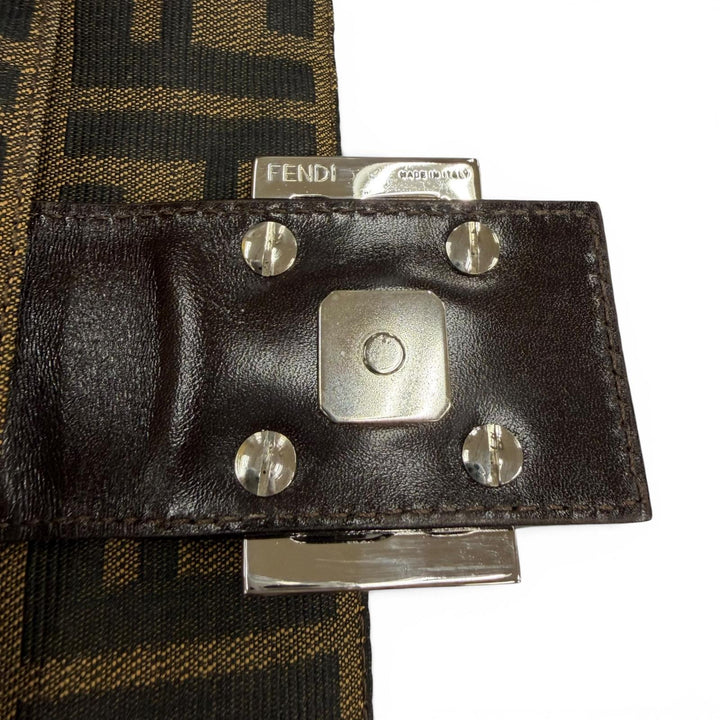 Excellent FENDI Shoulder Bag ZUCCA Pattern FF Logo with Metal Brown 26566