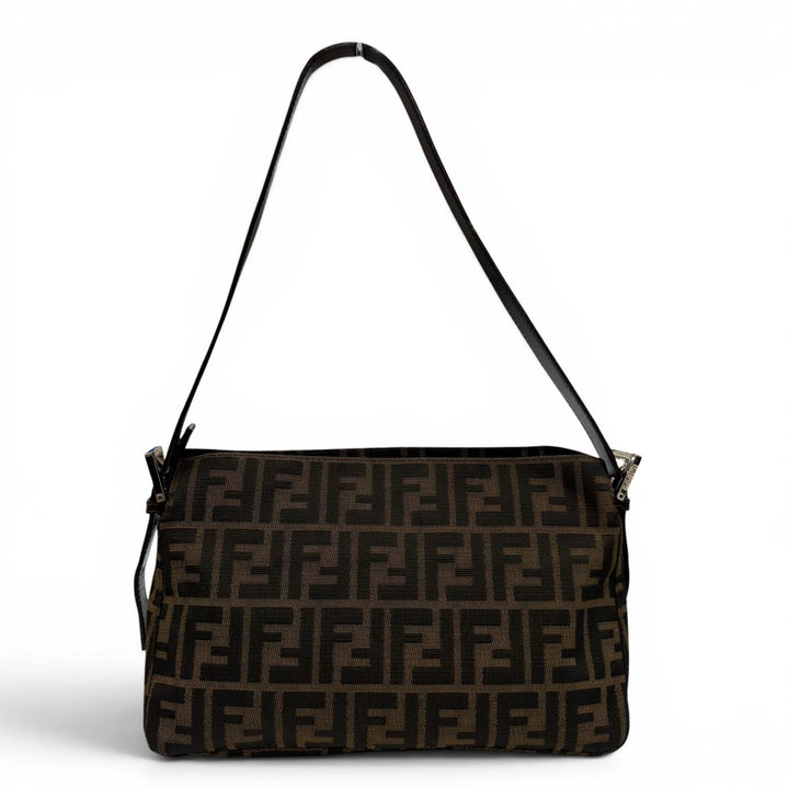 Excellent FENDI Shoulder Bag ZUCCA Pattern FF Logo with Metal Brown 26566