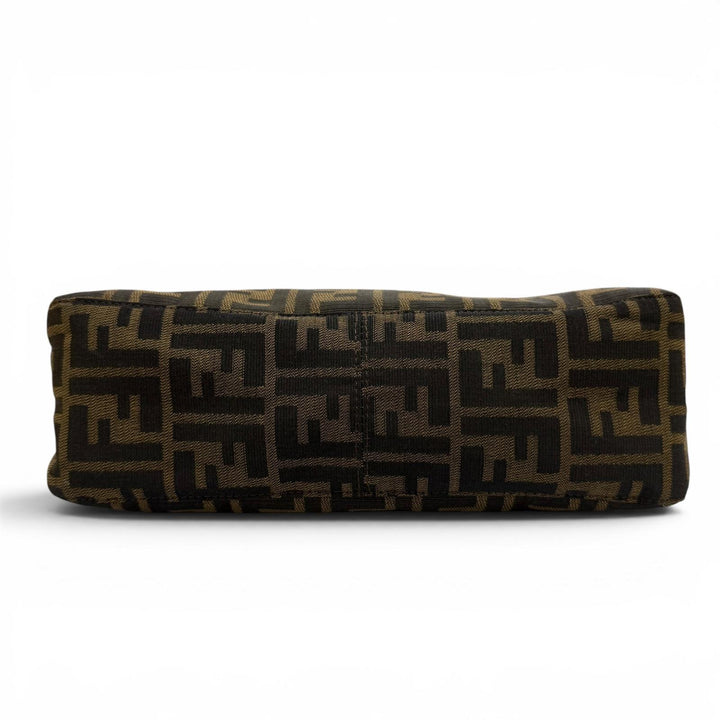 Excellent FENDI Shoulder Bag ZUCCA Pattern FF Logo with Metal Brown 26566