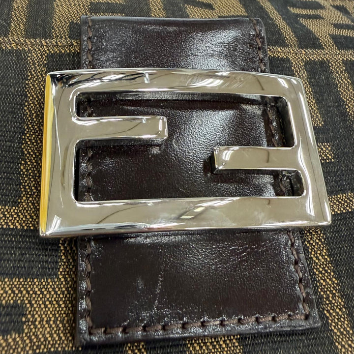 Excellent FENDI Shoulder Bag ZUCCA Pattern FF Logo with Metal Brown 26566