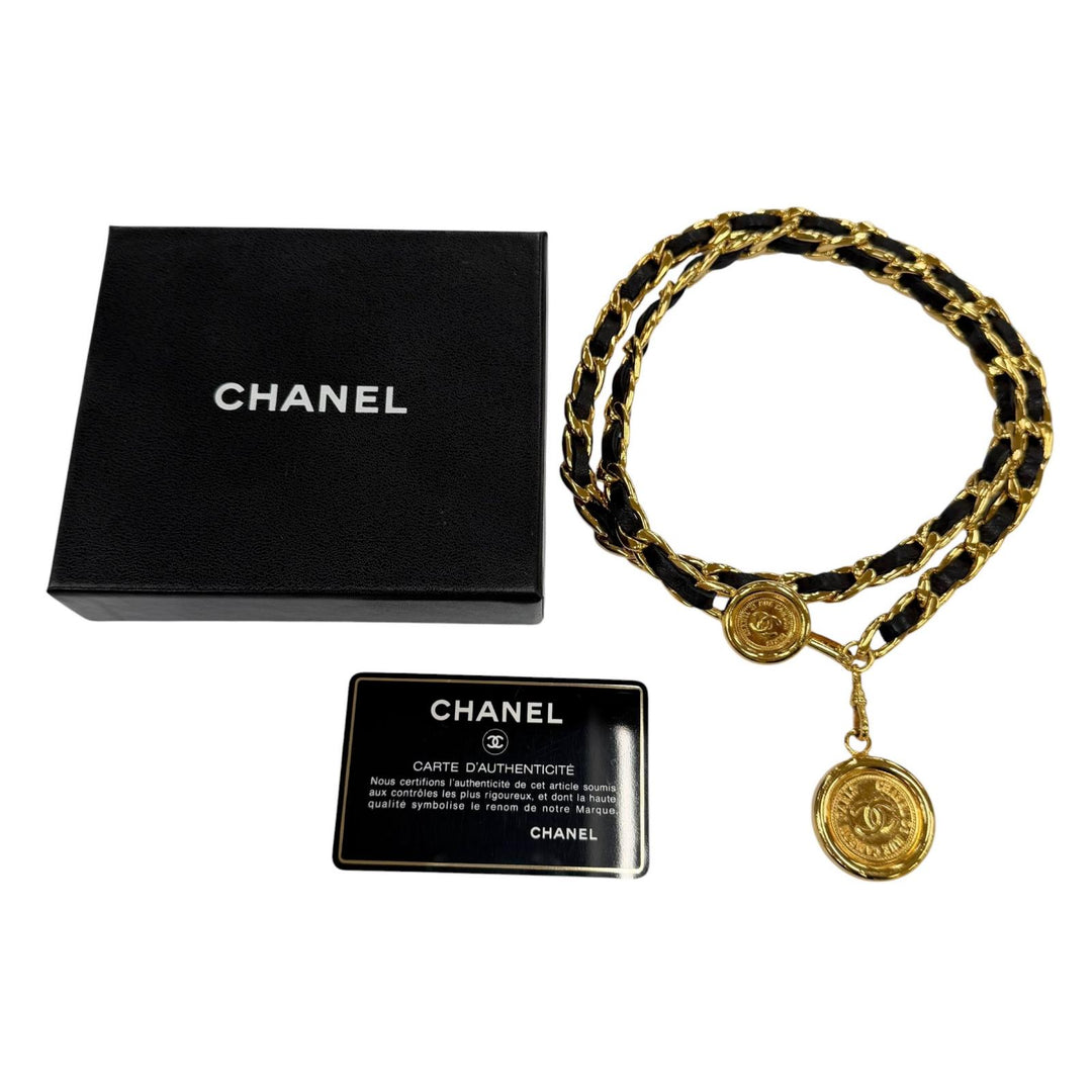 Excellent CHANEL belt COCO Mark Cambon Medal Leather Chain Belt gold Women