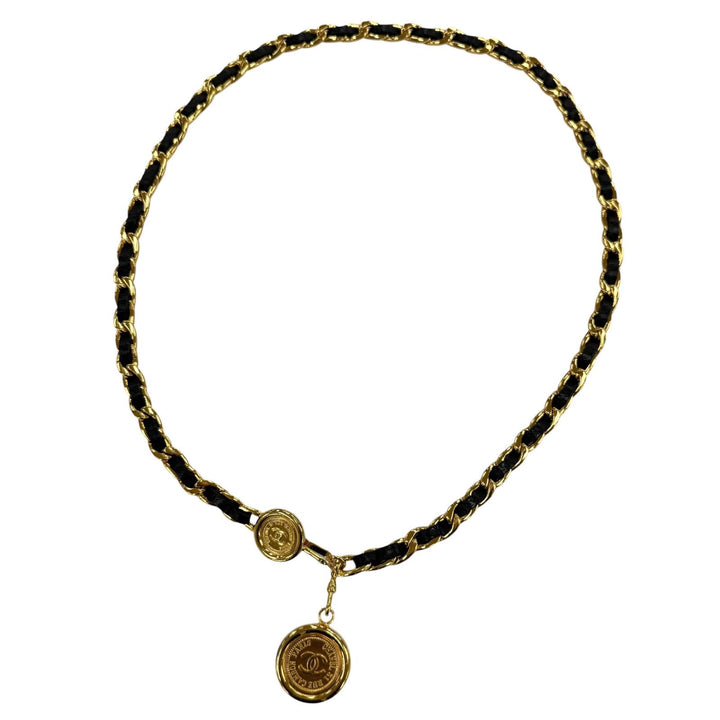 Excellent CHANEL belt COCO Mark Cambon Medal Leather Chain Belt gold Women