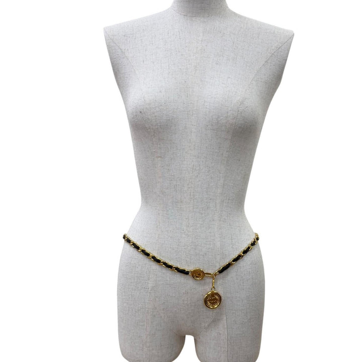 Excellent CHANEL belt COCO Mark Cambon Medal Leather Chain Belt gold Women