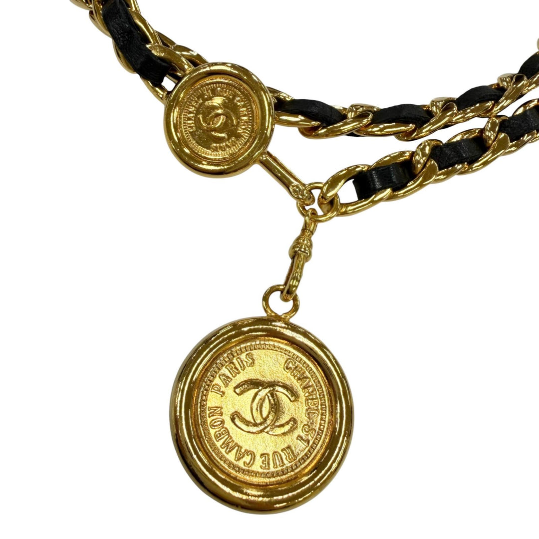 Excellent CHANEL belt COCO Mark Cambon Medal Leather Chain Belt gold Women