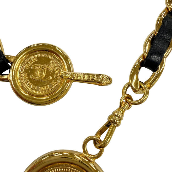 Excellent CHANEL belt COCO Mark Cambon Medal Leather Chain Belt gold Women