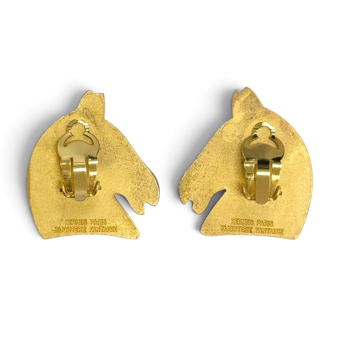 Great HERMES Earring Cheval Horse Head Earrings (for both ears) gold Women